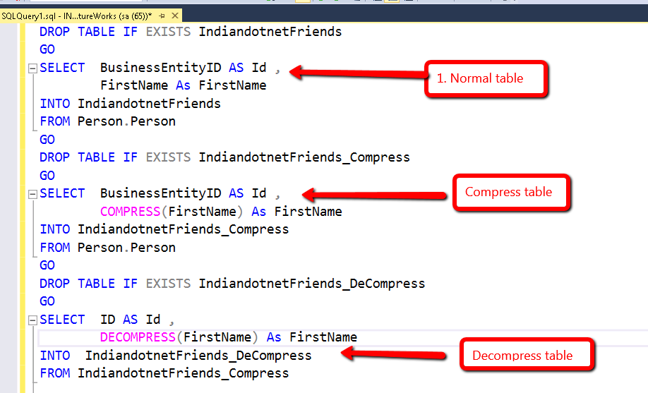 SQL SERVER Compress function 